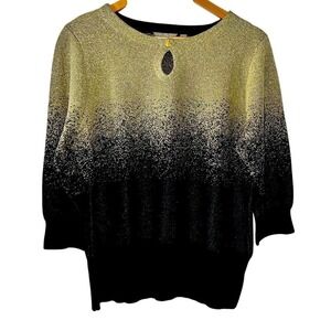 Coral Bay Women Large Ombre Metallic Sweater Gold Black Shimmer Holiday